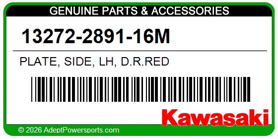 Kawasaki 13272-2891-16M Plate, Side, Lh, D.R.Red