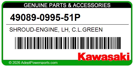 Kawasaki 49089-0995-51P Shroud-Engine, Lh, C.L.Green
