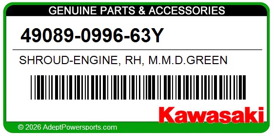 Kawasaki 49089-0996-63Y Shroud-Engine, Rh, M.M.D.Green