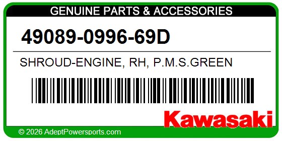 Kawasaki 49089-0996-69D Shroud-Engine, Rh, P.M.S.Green