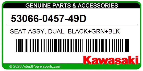 Kawasaki 53066-0457-49D Seat-Assy, Dual, Black+Grn+Blk