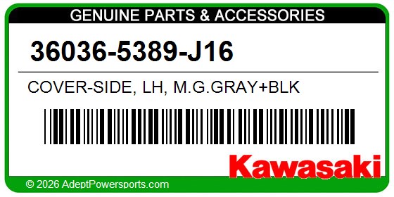 Kawasaki 36036-5389-J16 Cover-Side, Lh, M.G.Gray+Blk