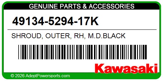 Kawasaki 49134-5294-17K Shroud, Outer, Rh, M.D.Black