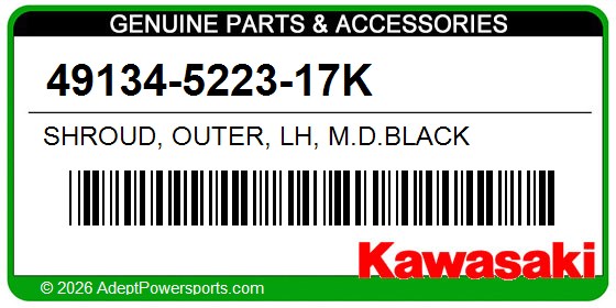 Kawasaki 49134-5223-17K Shroud, Outer, Lh, M.D.Black