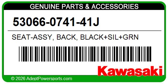 Kawasaki 53066-0741-41J Seat-Assy, Back, Black+Sil+Grn