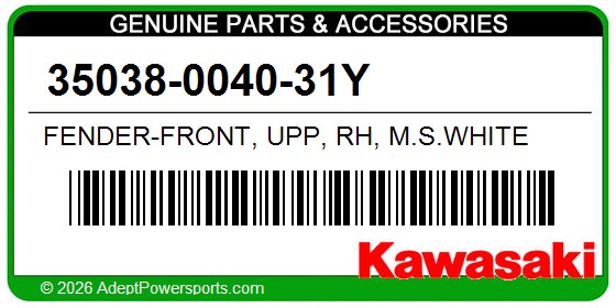 Kawasaki 35038-0040-31Y Fender-Front, Upp, Rh, M.S.White