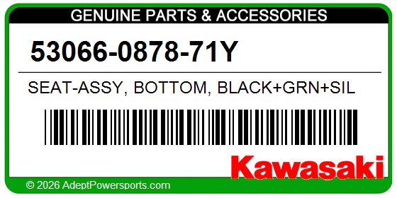 Kawasaki 53066-0878-71Y Seat-Assy, Bottom, Black+Grn+Sil