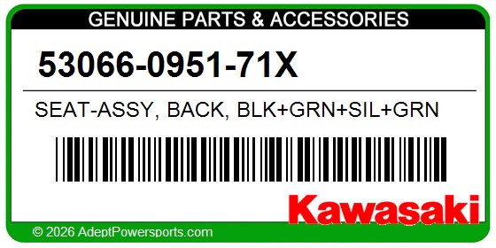 Kawasaki 53066-0951-71X Seat-Assy, Back, Blk+Grn+Sil+Grn