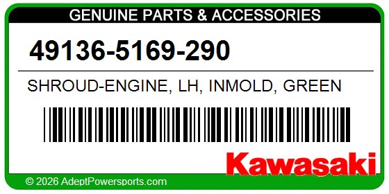 Kawasaki 49136-5169-290 Shroud-Engine, Lh, Inmold, Green