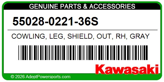 Kawasaki 55028-0221-36S Cowling, Leg, Shield, Out, Rh, Gray
