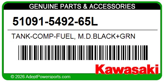 Kawasaki 51091-5492-65L Tank-Comp-Fuel, M.D.Black+Grn