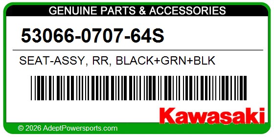 Kawasaki 53066-0707-64S Seat-Assy, Rr, Black+Grn+Blk