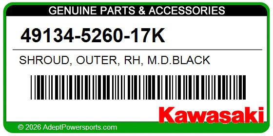 Kawasaki 49134-5260-17K Shroud, Outer, Rh, M.D.Black