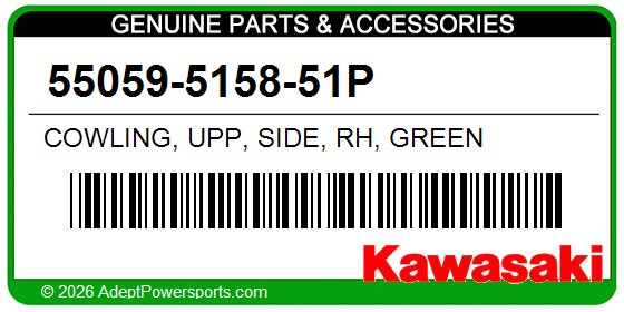 Kawasaki 55059-5158-51P Cowling, Upp, Side, Rh, Green