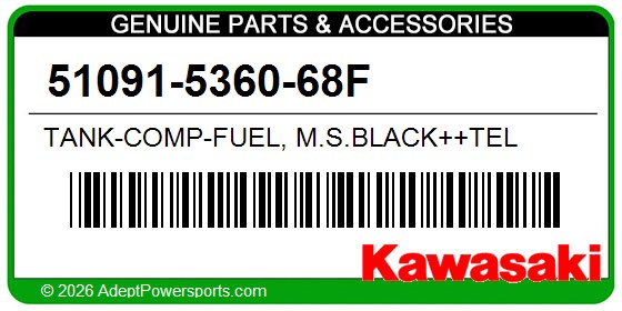 Kawasaki 51091-5360-68F Tank-Comp-Fuel, M.S.Black++Tel