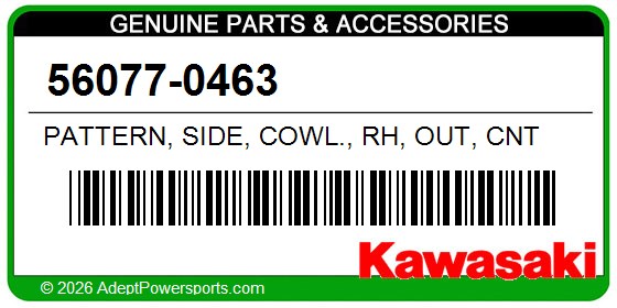 Kawasaki 56077-0463 Pattern, Side, Cowl., Rh, Out, Cnt