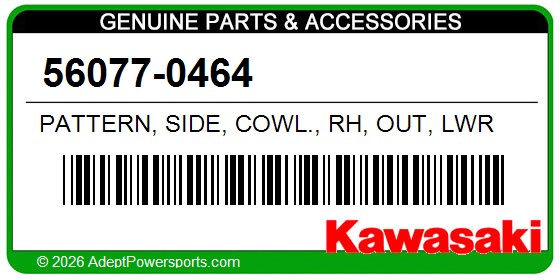 Kawasaki 56077-0464 Pattern, Side, Cowl., Rh, Out, Lwr