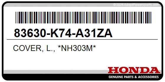 Honda 83630-K74-A31ZA Cover, L., *Nh303m*
