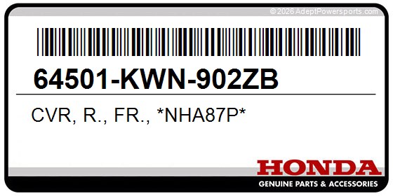 Honda 64501-KWN-902ZB Cvr, R., Fr., *Nha87p*