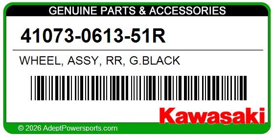 Kawasaki 41073-0613-51R Wheel, Assy, Rr, G.Black
