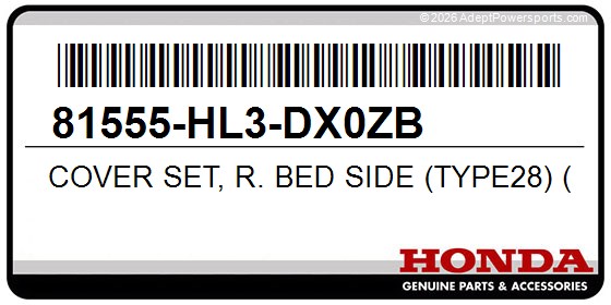 Honda 81555-HL3-DX0ZB Cover Set, R. Bed Side (Type28) (Wl)