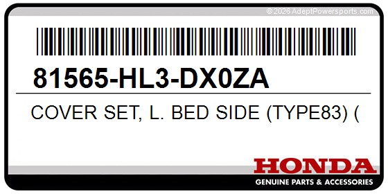 Honda 81565-HL3-DX0ZA Cover Set, L. Bed Side (Type83) (Wl)