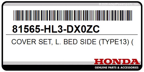 Honda 81565-HL3-DX0ZC Cover Set, L. Bed Side (Type13) (Wl)