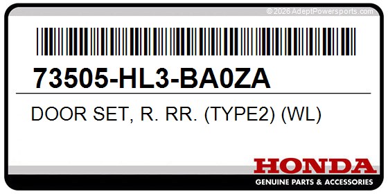 Honda 73505-HL3-BA0ZA Door Set, R. Rr. (Type2) (Wl)
