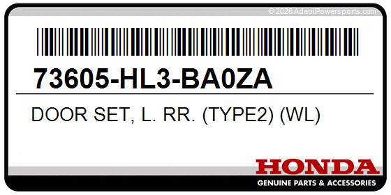 Honda 73605-HL3-BA0ZA Door Set, L. Rr. (Type2) (Wl)