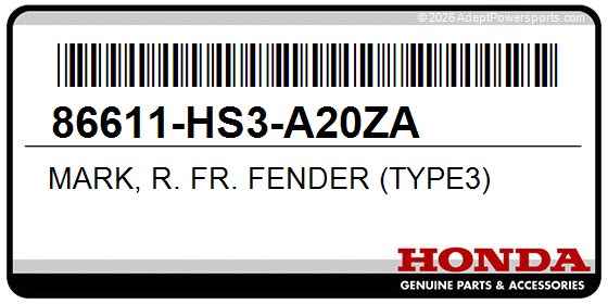 Honda 86611-HS3-A20ZA Mark, R. Fr. Fender (Type3)