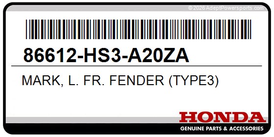 Honda 86612-HS3-A20ZA Mark, L. Fr. Fender (Type3)