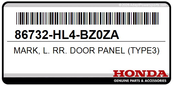 Honda 86732-HL4-BZ0ZA Mark, L. Rr. Door Panel (Type3)