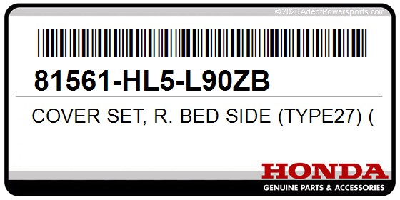 Honda 81561-HL5-L90ZB Cover Set, R. Bed Side (Type27) (Wl)