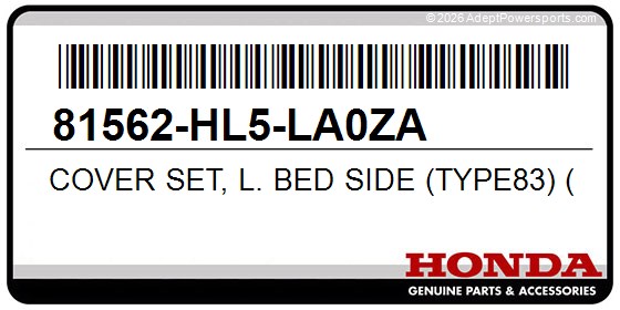 Honda 81562-HL5-LA0ZA Cover Set, L. Bed Side (Type83) (Wl)