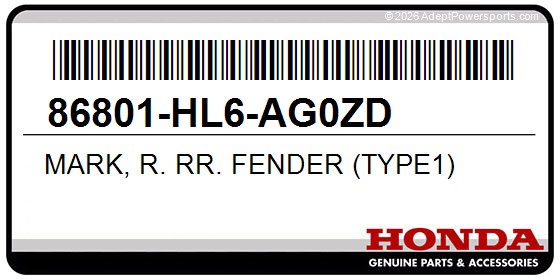 Honda 86801-HL6-AG0ZD Mark, R. Rr. Fender (Type1)