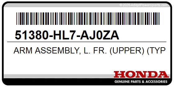 Honda 51380-HL7-AJ0ZA Arm Assembly, L. Fr. (Upper) (Type7)