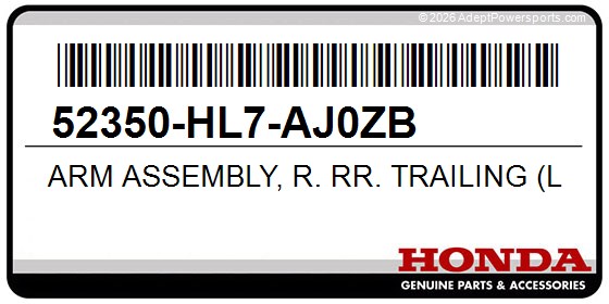 Honda 52350-HL7-AJ0ZB Arm Assembly, R. Rr. Trailing (Lower) (Type1)