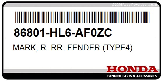 Honda 86801-HL6-AF0ZC Mark, R. Rr. Fender (Type4)