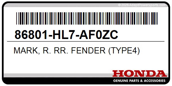 Honda 86801-HL7-AF0ZC Mark, R. Rr. Fender (Type4)