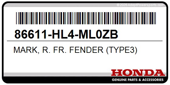 Honda 86611-HL4-ML0ZB Mark, R. Fr. Fender (Type3)