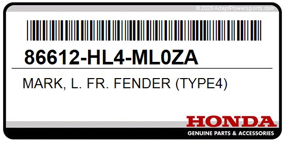 Honda 86612-HL4-ML0ZA Mark, L. Fr. Fender (Type4)