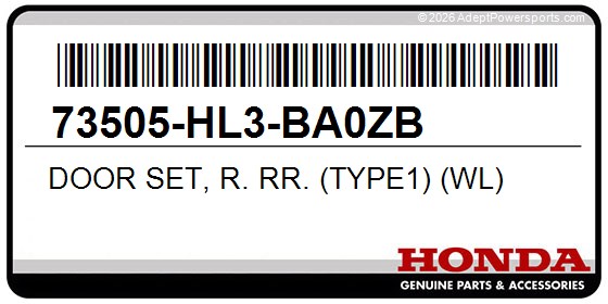 Honda 73505-HL3-BA0ZB Door Set, R. Rr. (Type1) (Wl)