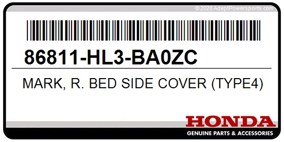 Honda 86811-HL3-BA0ZC Mark, R. Bed Side Cover (Type4)
