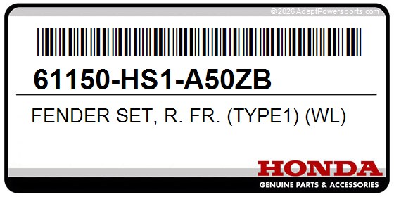 Honda 61150-HS1-A50ZB Fender Set, R. Fr. (Type1) (Wl)