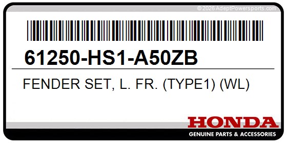 Honda 61250-HS1-A50ZB Fender Set, L. Fr. (Type1) (Wl)