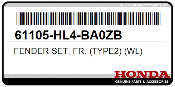 Honda 61105-HL4-BA0ZB Fender Set, Fr. (Type2) (Wl)