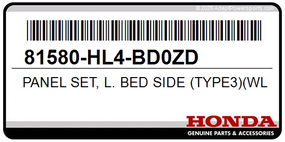 Honda 81580-HL4-BD0ZD Panel Set, L. Bed Side (Type3)(Wl)