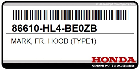 Honda 86610-HL4-BE0ZB Mark, Fr. Hood (Type1)