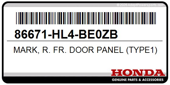 Honda 86671-HL4-BE0ZB Mark, R. Fr. Door Panel (Type1)