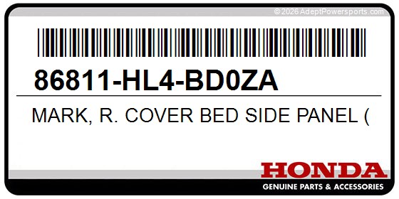 Honda 86811-HL4-BD0ZA Mark, R. Cover Bed Side Panel (Type2)